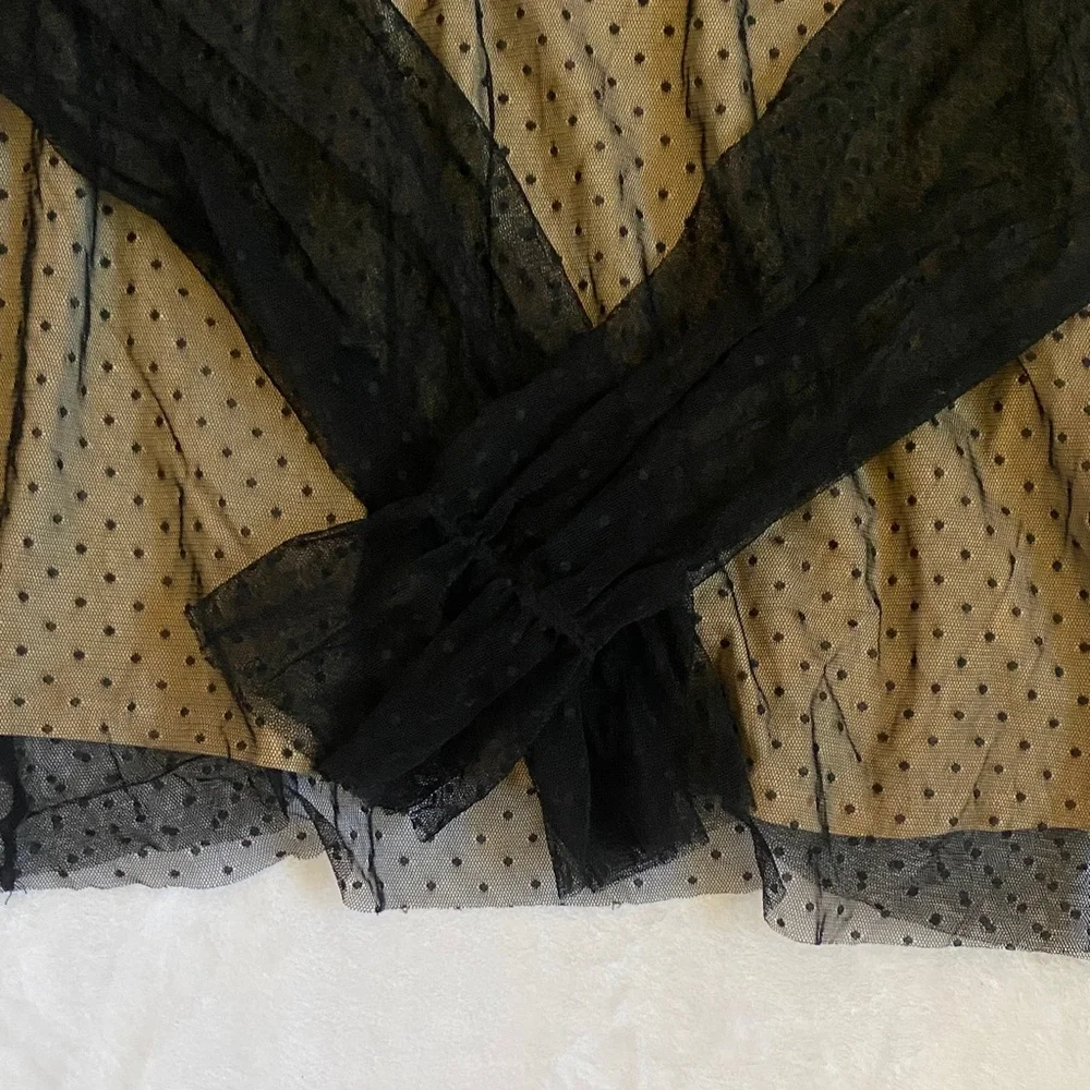 Zara Black and Gray Sheer Sleeve Blouse